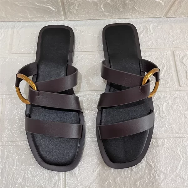 Metal Ring Summer Half Slippers Women Flat Beach Shoes Casual Outside Slides Black Designer Gladiator Sandals Luxury Footwear - Image 4