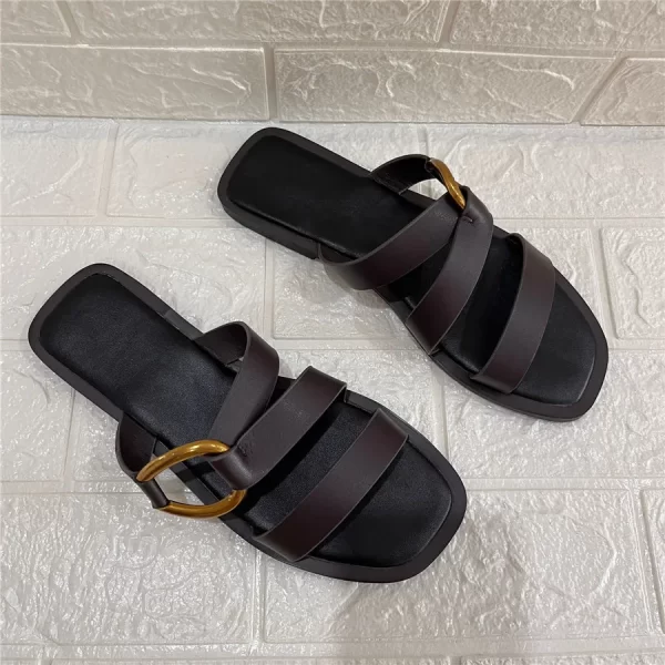 Metal Ring Summer Half Slippers Women Flat Beach Shoes Casual Outside Slides Black Designer Gladiator Sandals Luxury Footwear - Image 3
