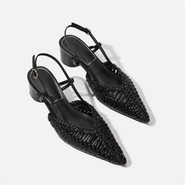 Braided Women's Sandals Summer 2025 Pointed Toe Chunky High Heels Ladies Hollow Out Gladiator Sandalias Mujer Black Dress Pumps - Image 4