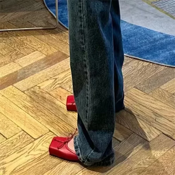 Fashion Square Toe Women Slippers High Heel Dress Pumps Red Shoes Woman 2025 Luxury Bowknot Ladies Sandals Runway Mules - Image 3