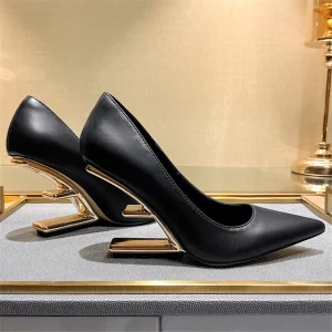 2025 New Women Pumps Pointed Toe High Heels Ladies Letter Strange Heel Wedges Runway Party Wedding Dress Valentine Shoes