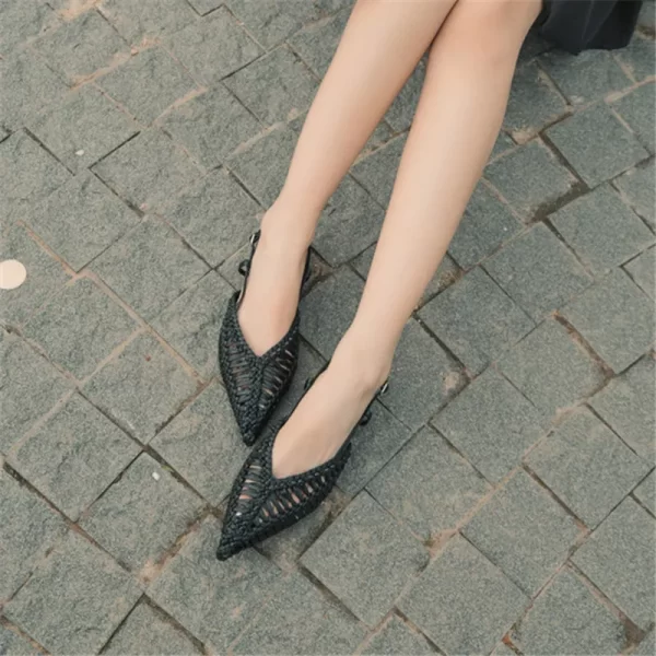 Braided Women's Sandals Summer 2025 Pointed Toe Chunky High Heels Ladies Hollow Out Gladiator Sandalias Mujer Black Dress Pumps - Image 5
