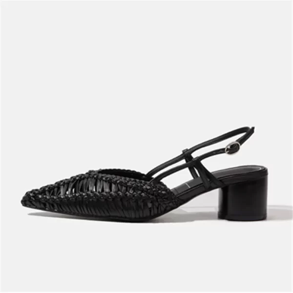 Braided Women's Sandals Summer 2025 Pointed Toe Chunky High Heels Ladies Hollow Out Gladiator Sandalias Mujer Black Dress Pumps - Image 2