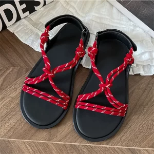 2025 New Summer Women Sandals Casual Flat Shoes Rope Cross-strap Beach Flats Leisure Sandalias Mujer Holiday Vacation Sandal