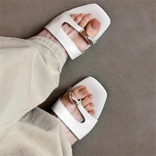 Designer Low Heel Slippers for Women Summer Sandals Casual Beach Slides Fashion Red Ladies Mules Metal Decor Flip Flops - Image 4