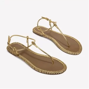 2025 New Summer Bohemian Flip Flops Women Flat Sandals Casual Vacation Beach Flats Gold Woven Gladiator Sandalias Mujer