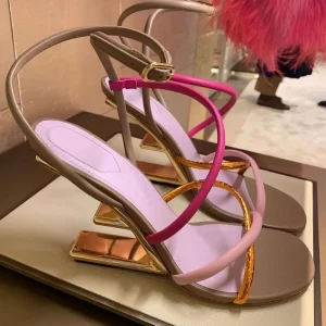 Runway Women Sandals Straps High Heel Shoes Letter Strange Heel Summer Gladiator Sandalias Prom Dress Pumps Wedges Big size 42