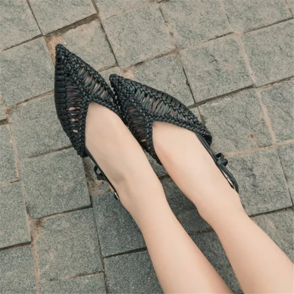 Braided Women's Sandals Summer 2025 Pointed Toe Chunky High Heels Ladies Hollow Out Gladiator Sandalias Mujer Black Dress Pumps - Image 6