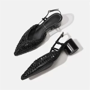 Braided Women's Sandals Summer 2025 Pointed Toe Chunky High Heels Ladies Hollow Out Gladiator Sandalias Mujer Black Dress Pumps