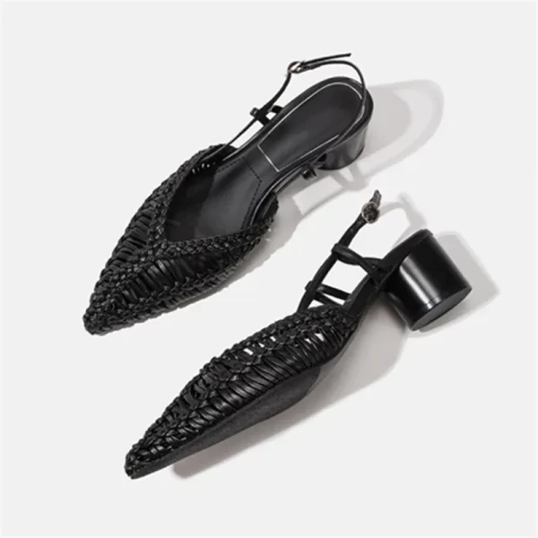 Braided Women's Sandals Summer 2025 Pointed Toe Chunky High Heels Ladies Hollow Out Gladiator Sandalias Mujer Black Dress Pumps
